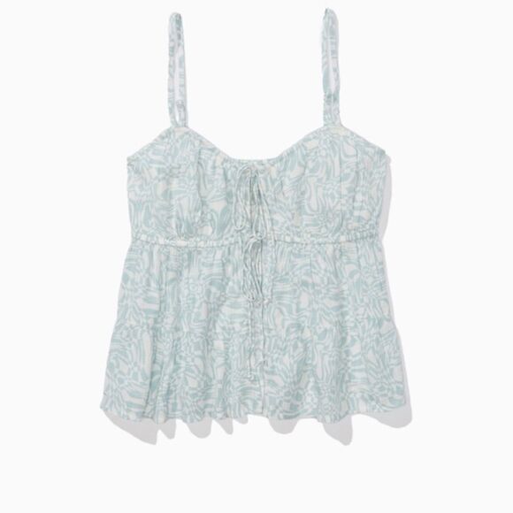 American Eagle Outfitters Printed Tie-Front Cami In Light Blue Size S - Picture 2 of 11